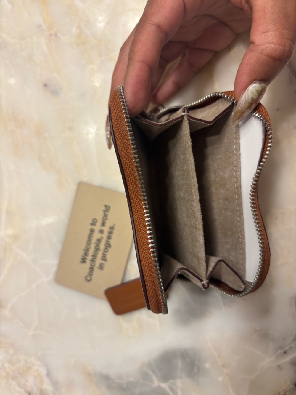 Coach Zip-Around Pebbled Leather Wallet in Warm Brown - Picture 3 of 3